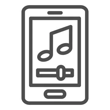 Smartphone screen with note, mobile app, music player line icon, music concept Illustrazione stock