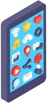 Smartphone screen page layout with different buttons. bright mobile phone home Illustrazione stock