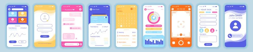 Smartphone screen. Phone application interface. Camera photo icon. App setting Stock Illustration