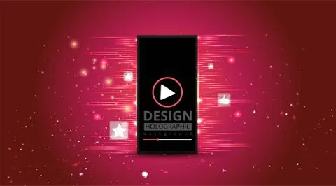 Smartphone screen play button, Streaming preview template, 3d with likes and  Stock Illustration
