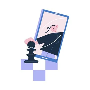 Smartphone screen with positive boy playing chess online Stock Illustration
