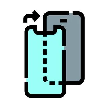 Smartphone screen protector installation process with arrow Stock Illustration
