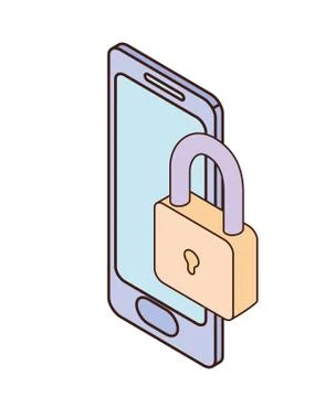 Smartphone screen with security padlock on white background Stock Illustration