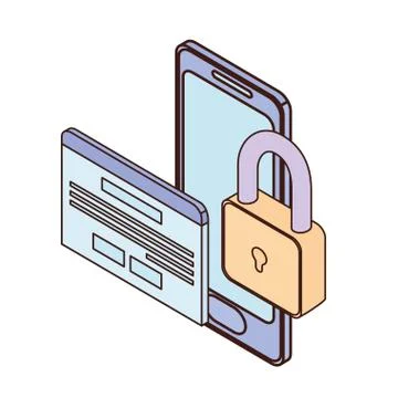 Smartphone screen with security padlock on white background Stock Illustration