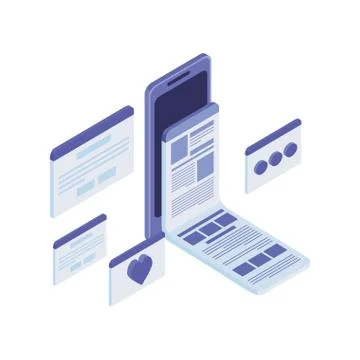Smartphone screen with sheets of paper Stock Illustration