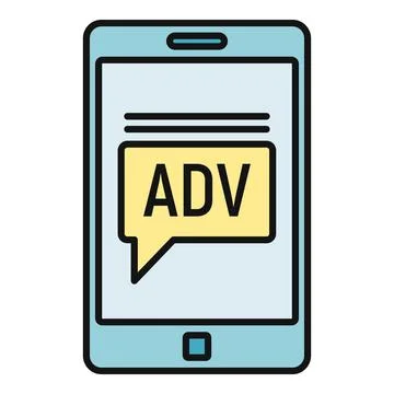 Smartphone screen showing an advertisement bubble with adv text 库存插图