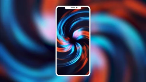 Smartphone screen with spiral. Motion. Bright screen of new phone model with Stock Footage 163945994