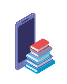 Smartphone screen with stack books white background 스톡 일러스트