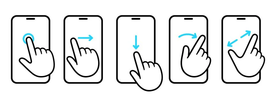 Smartphone screen touch gestures icon set Stock Illustration