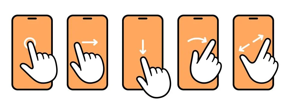 Smartphone screen touch gestures icon set Stock Illustration