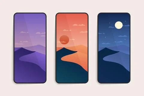 Smartphone screen with wallpaper. Abstract mobile phone display with day and Stock Illustration