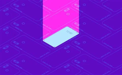 Smartphone seamless flat isometric pattern for background Stock Illustration