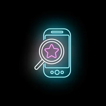 Smartphone searching favorite content using glowing neon app イラスト素材