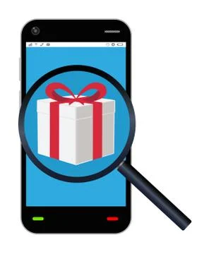 Smartphone searching a gift box Stock Illustration