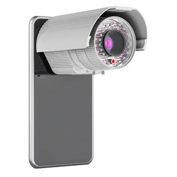 Smartphone with security camera, 3D rendering Illustrazione stock