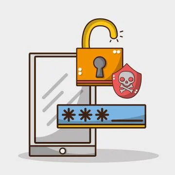 Smartphone with security code and digital padlock Stock Illustration
