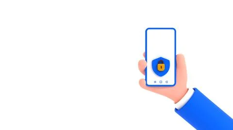 Smartphone security concept. Cartoon human hand holding mobile phone Stock Illustration