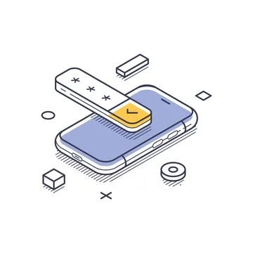 Smartphone with a security interface featuring password symbols. The design h イラスト素材