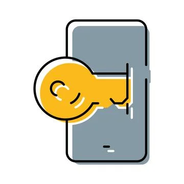 Smartphone security key protecting digital data access Ilustração Stock