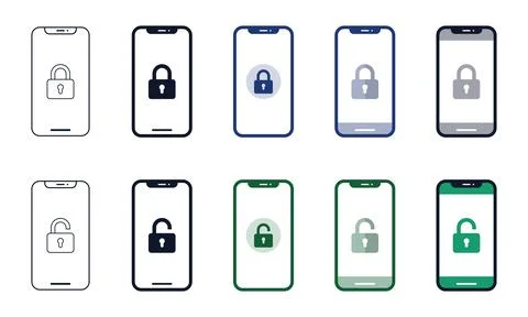 Smartphone security lock and unlock interface icons in multiple visual styl.. イラスト素材