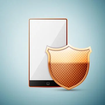 Smartphone with Security shield icon isolated on white background. Vector Ilustração Stock