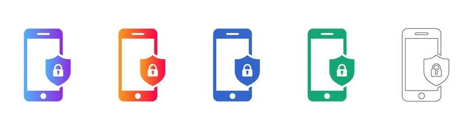 Smartphone Security Shield Icon Set Stock Illustration