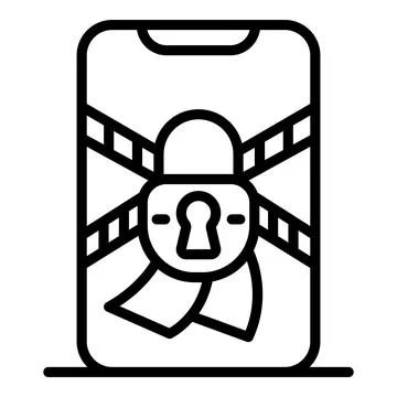 Smartphone security showing closed padlock and warning tape 库存插图