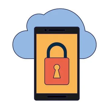 Smartphone security system and cloud computing blue lines 스톡 일러스트