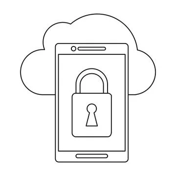 Smartphone security system and cloud computing black and white Illustrazione stock