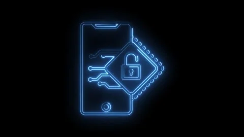 Smartphone security system neon glowing digital safety unlocked illustratio.. Stock Footage 315962535