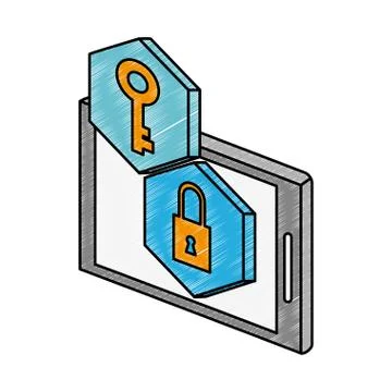 Smartphone security system scribble 스톡 일러스트