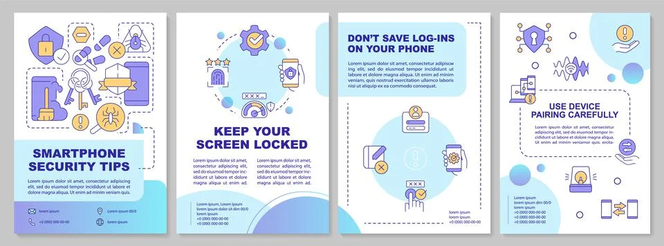Smartphone security tips blue brochure template Stock Illustration