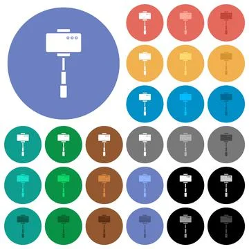 Smartphone on selfie stick back view round flat multi colored icons Stock Illustration