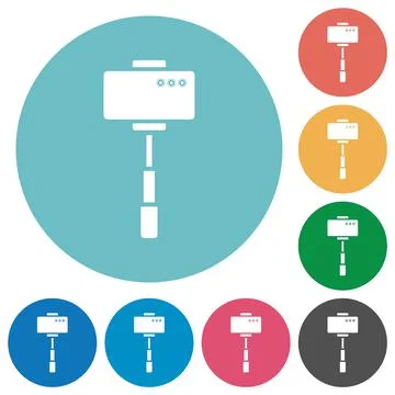 Smartphone on selfie stick back view flat round icons Stock Illustration