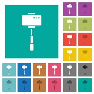 Smartphone on selfie stick back view square flat multi colored icons Stock Illustration