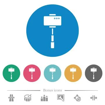 Smartphone on selfie stick back view flat round icons Stock Illustration