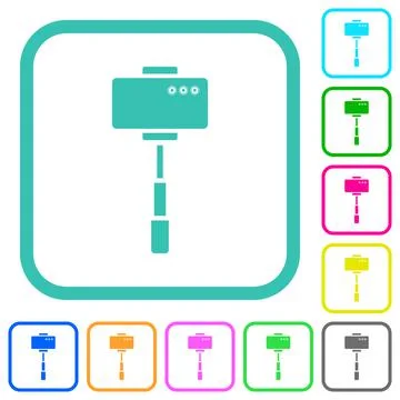 Smartphone on selfie stick back view vivid colored flat icons Stock Illustration