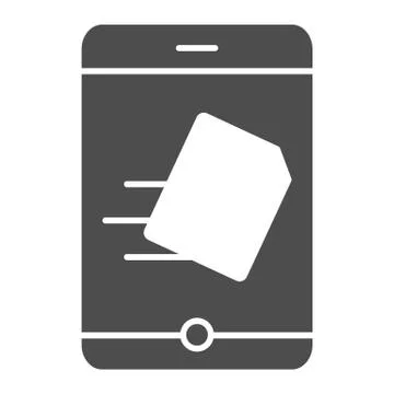 Smartphone sending document solid icon. File transfer on phone vector Stock Illustration