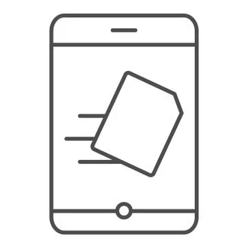 Smartphone sending document thin line icon. File transfer on phone vector Stock Illustration