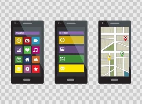 Smartphone set isolated on a transparent background. Vector illustration. Stock Illustration