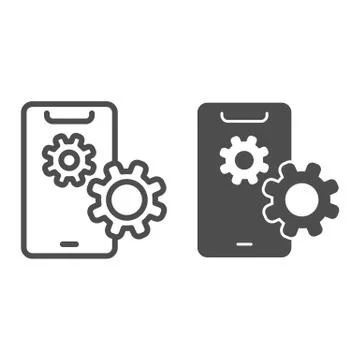 Smartphone setting line and solid icon, smartphone review concept, phone screen 스톡 일러스트