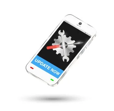 Smartphone with setting logo on screen and update button Stock Illustration
