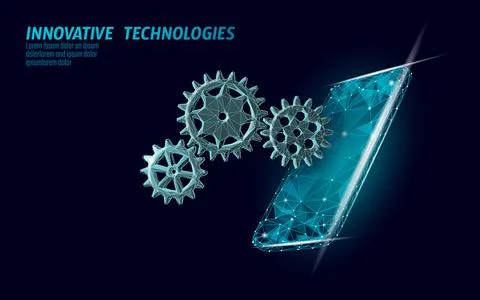 Smartphone settings help service low poly. New version software mobile system Stock Illustration