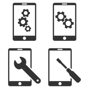 Smartphone Setup Tools Vector Flat Icon Set Stock Illustration