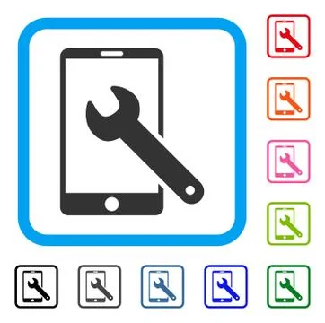 Smartphone Setup Wrench Framed Icon Stock Illustration