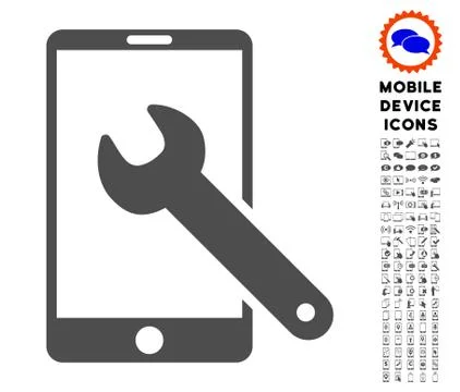 Smartphone Setup Wrench Icon with Set Illustrazione stock
