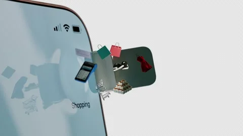 Smartphone Shopping App Opening With Floating Retail Items Alpha Stock Footage 326781417