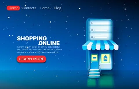 Smartphone shopping online application, web market banner, sale store. Stock Illustration
