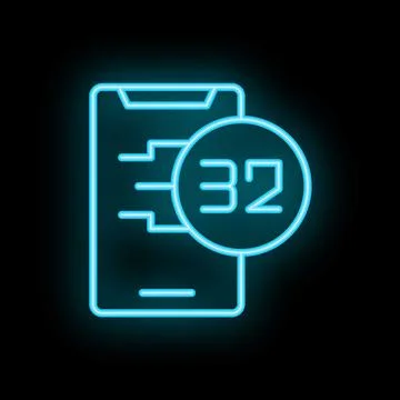 Smartphone showing 32 bit architecture neon style icon Illustrazione stock