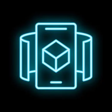 Smartphone showing augmented reality projection neon icon Stock Illustration